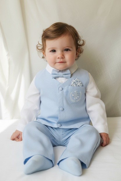 Pale Blue Chambray Vest Suit with optional Jacket