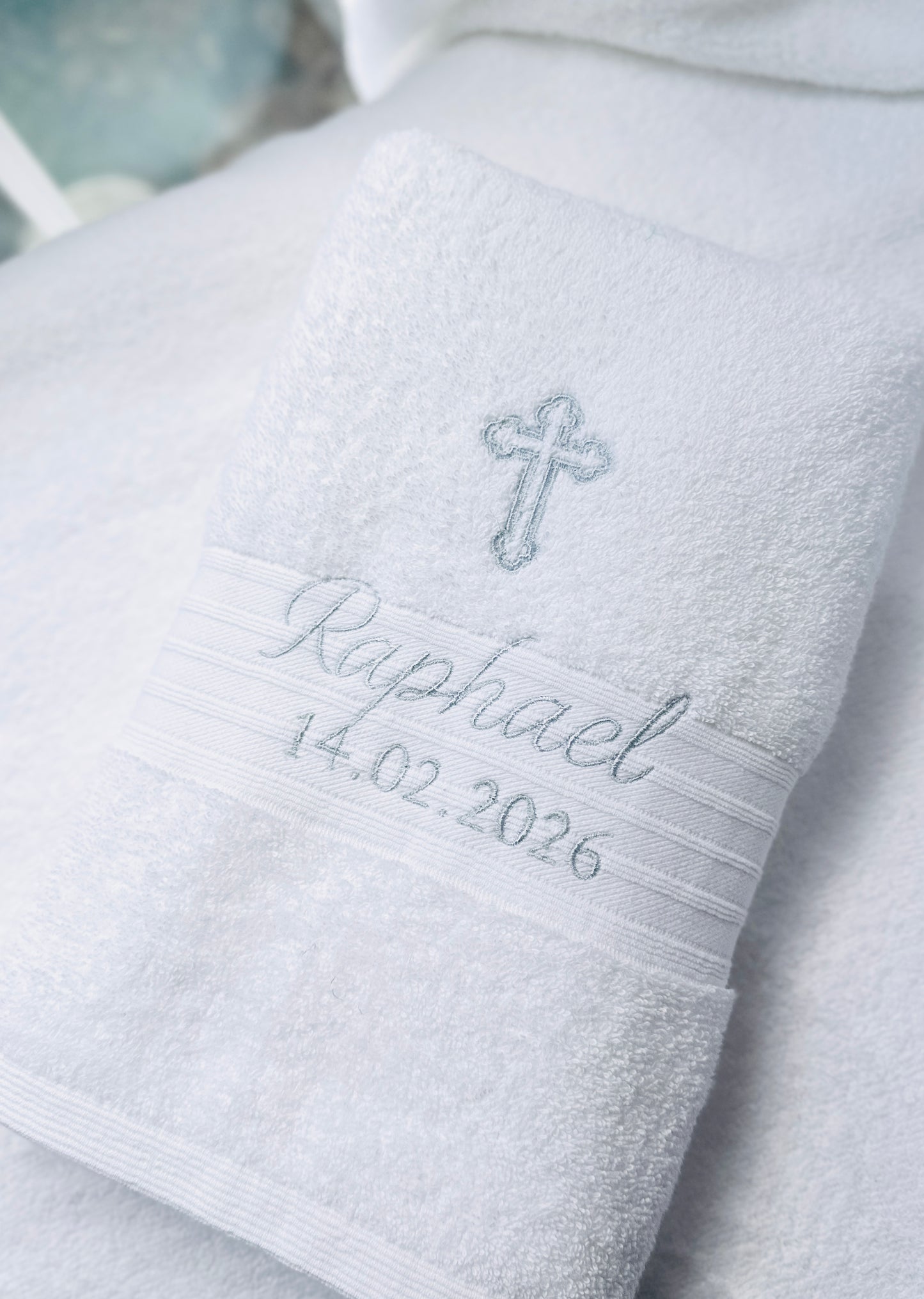Embroidered Baptism and Christening bath towel
