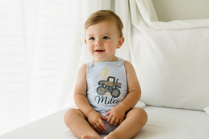 Boys Blue or white Birthday romper overalls Peter Rabbit