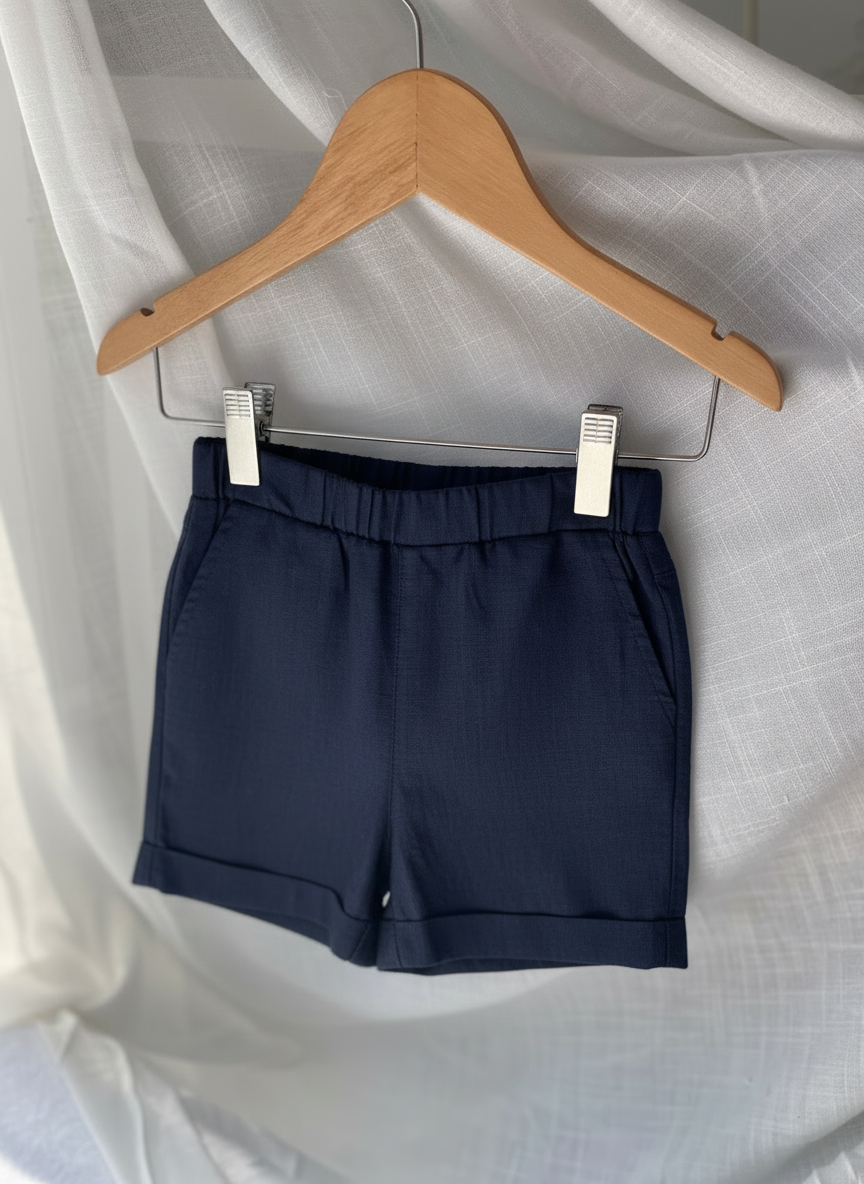 Boys navy blue pure linen shorts