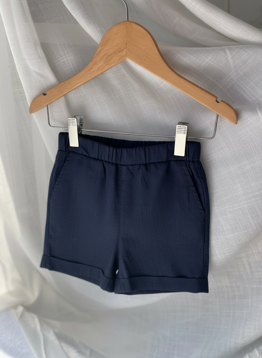 Boys navy blue pure linen shorts
