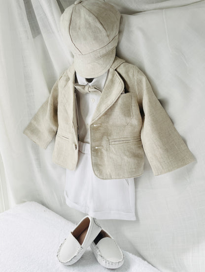 White Linen Baptism summer Set with Optional Jacket