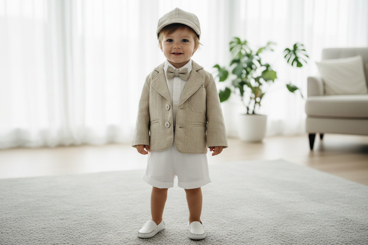 White Linen Baptism summer Set with Optional Jacket