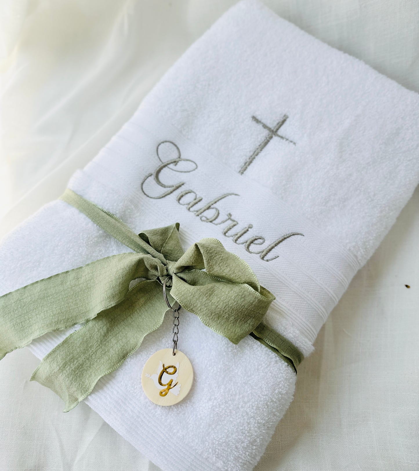 Embroidered Baptism and Christening bath towel