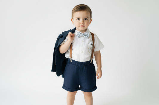 Boys navy blue pure linen shorts