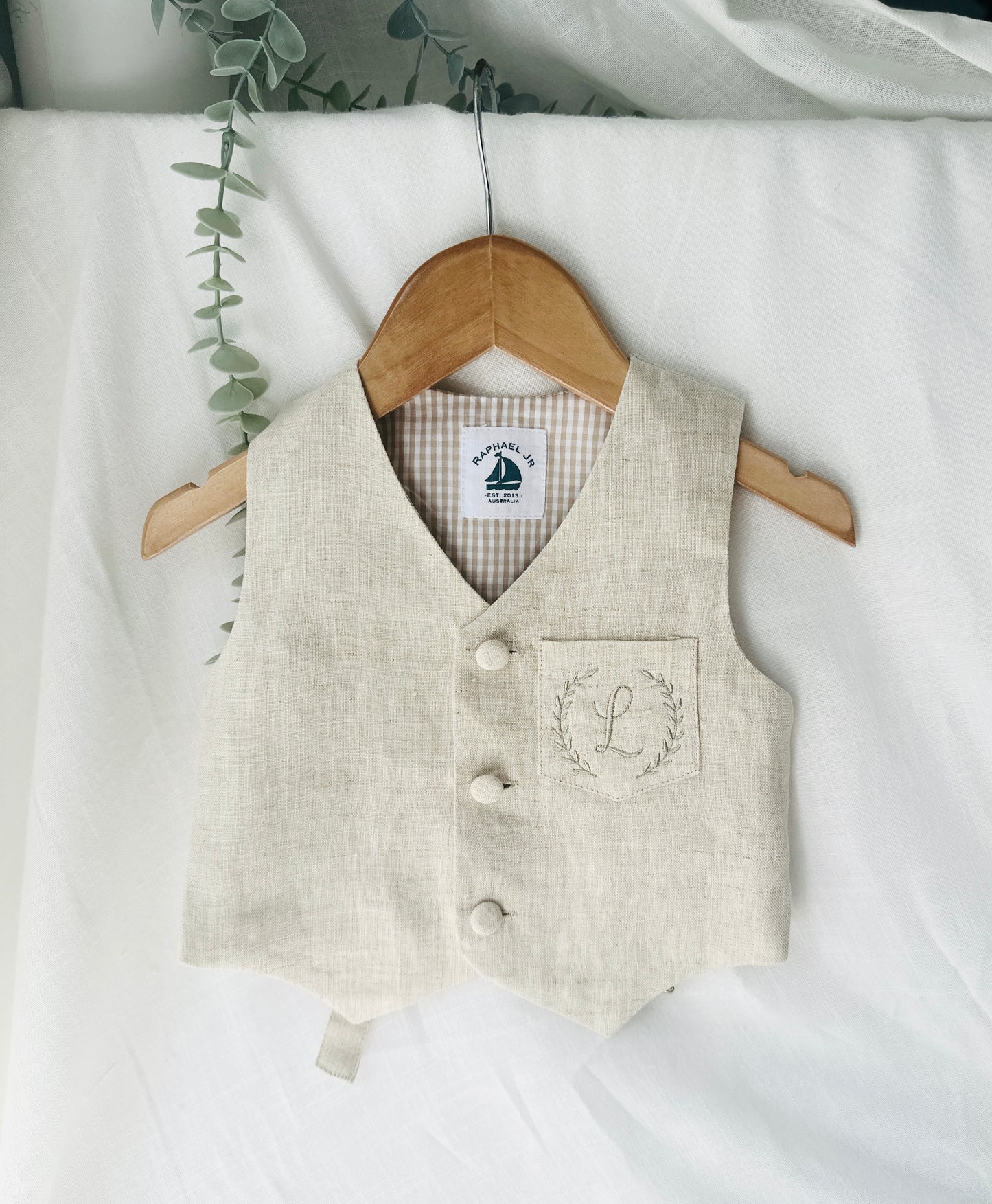 Baby and Toddler Boys beige natural pure linen vest