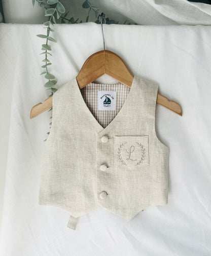 Baby and Toddler Boys beige natural pure linen vest