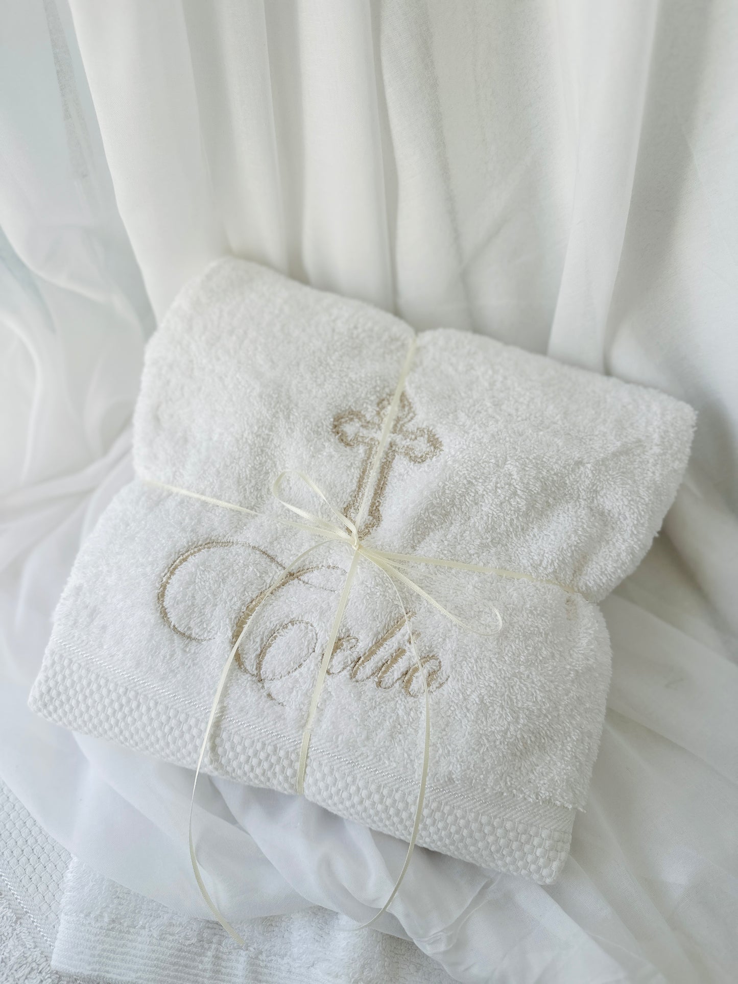Embroidered Baptism and Christening bath towel