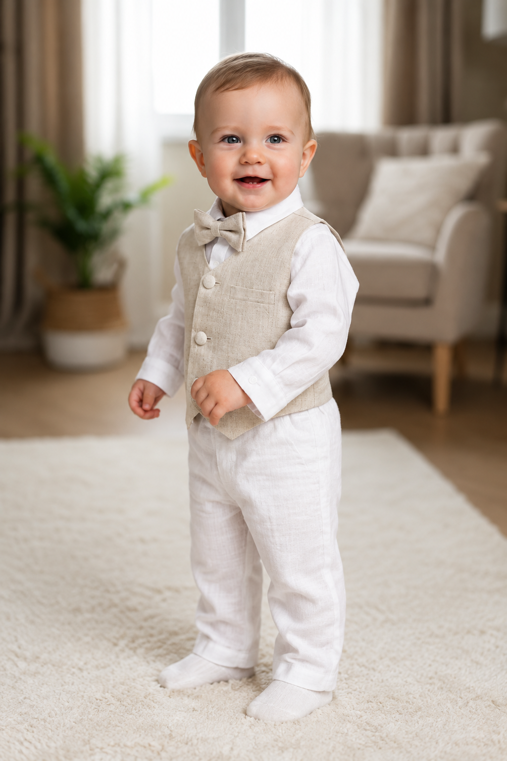 White suit with and Beige vest set