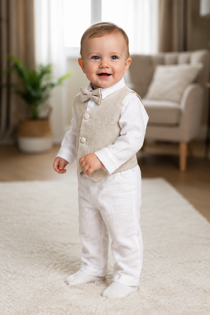 White suit with and Beige vest set