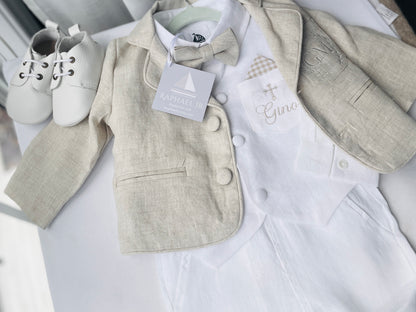 Boys Beige natural linen Blazer jacket coat