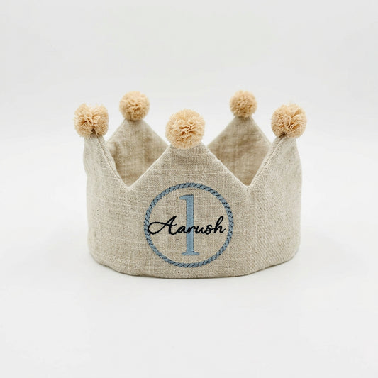 Beige First Birthday Embroidered Crown