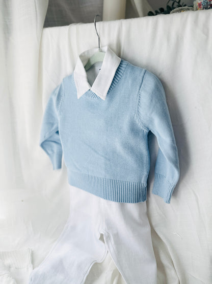 Baby blue cotton sweater with optional embroidery