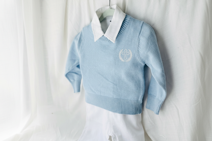 Baby blue cotton sweater with optional embroidery