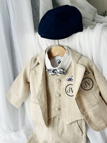 Boys Beige natural linen Blazer jacket coat