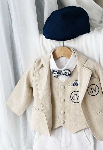 White suit with and Beige vest set