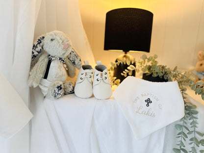 White linen Baptism Christening bib with optional embroidery
