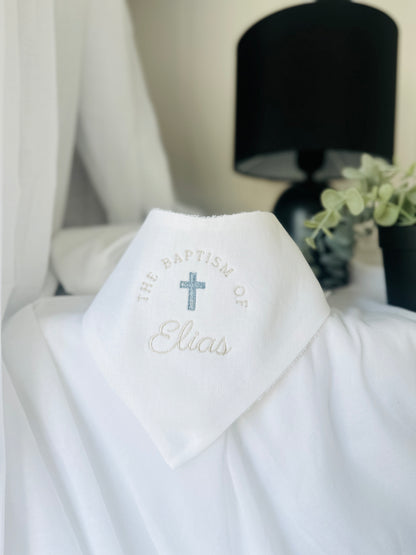 White linen Baptism Christening bib with optional embroidery