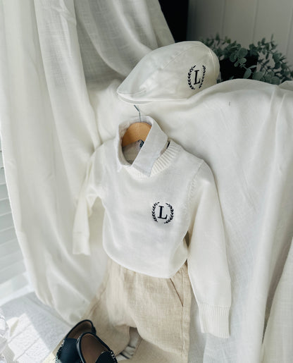 White cotton sweater with optional embroidery