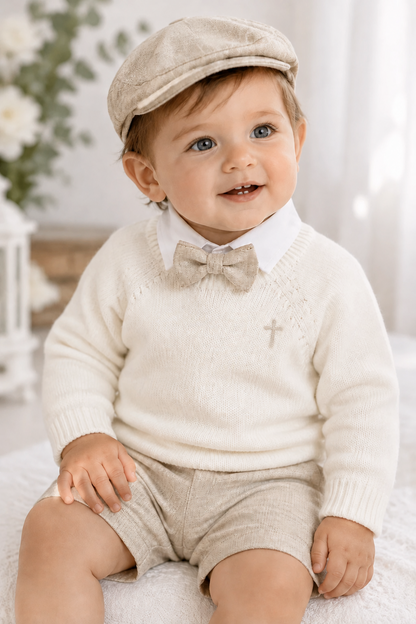 Baptism outfit with linen shirt, jumper and linen shorts