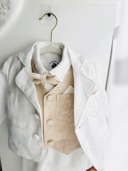 White suit with and Beige vest set