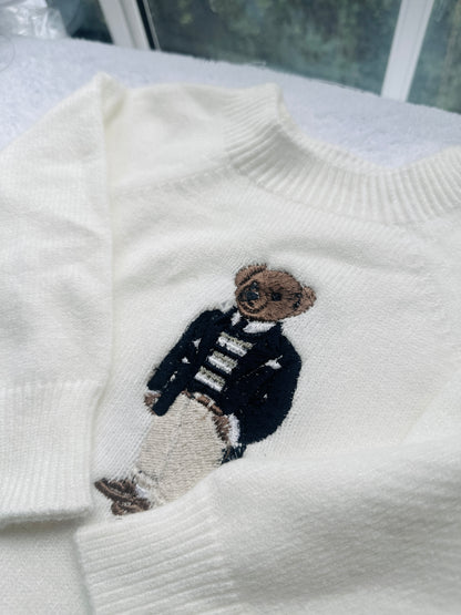 Polo Bear first birthday set with linen shirt, shorts and bear jumper