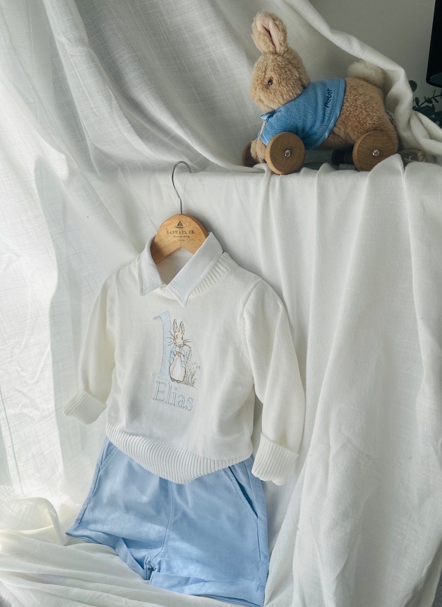 Warm white cotton sweater with optional first birthday embroidery