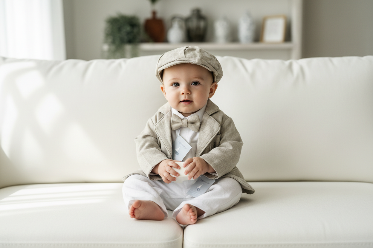 White and Beige Linen Set with optional Jacket Accessories and Embroidery