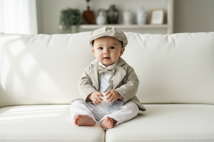 White and Beige Linen Set with optional Jacket Accessories and Embroidery