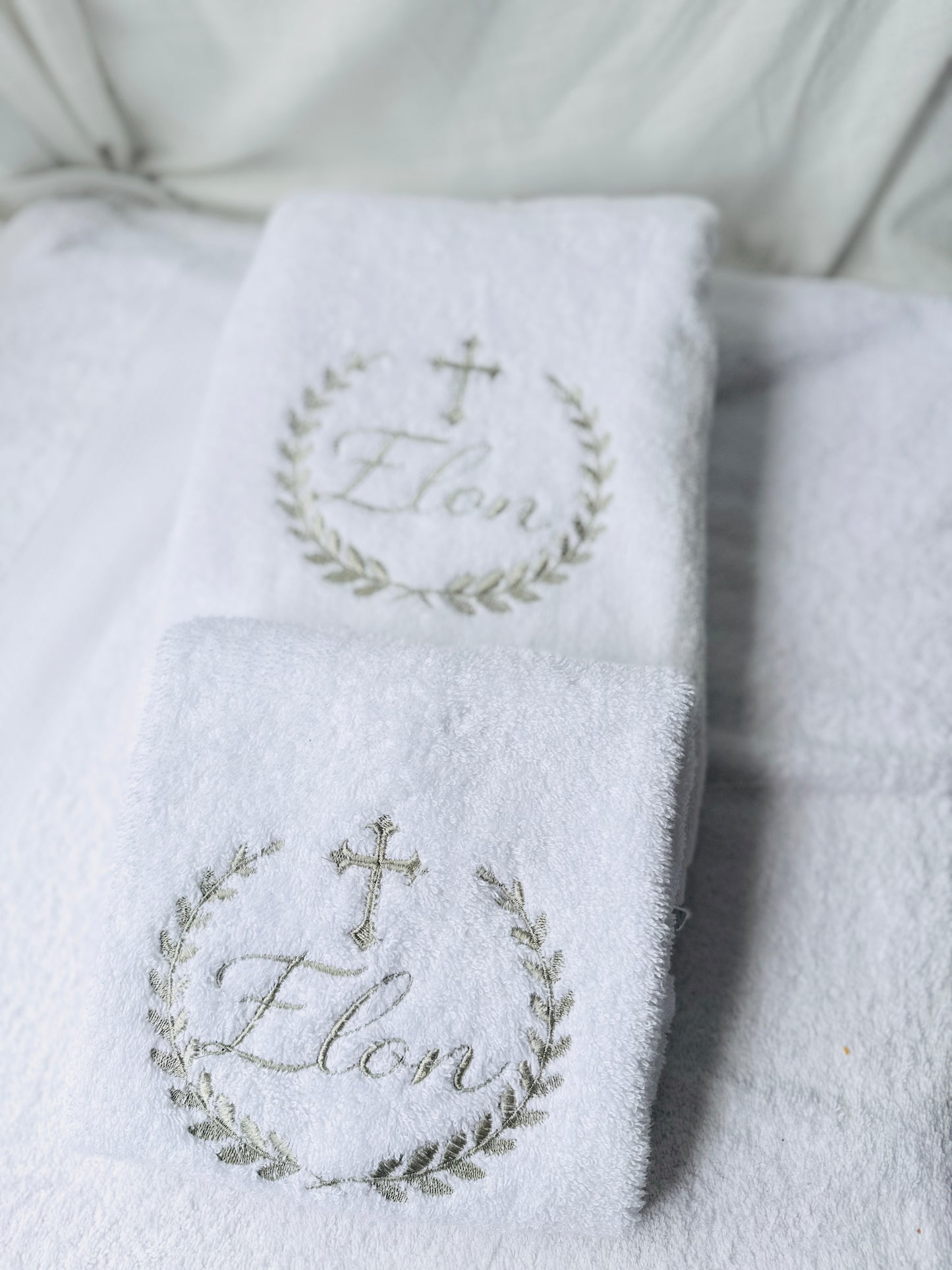 Embroidered Baptism and Christening bath towel