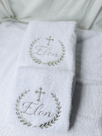 Embroidered Baptism and Christening bath towel