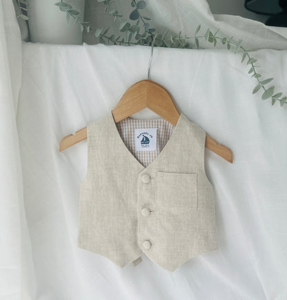 Baby and Toddler Boys beige natural pure linen vest