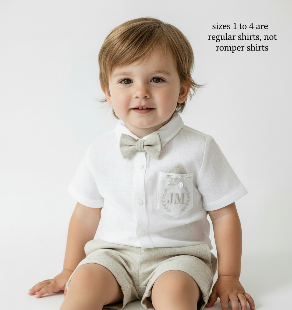 Baby and children's Pure linen white short sleeved shirt
