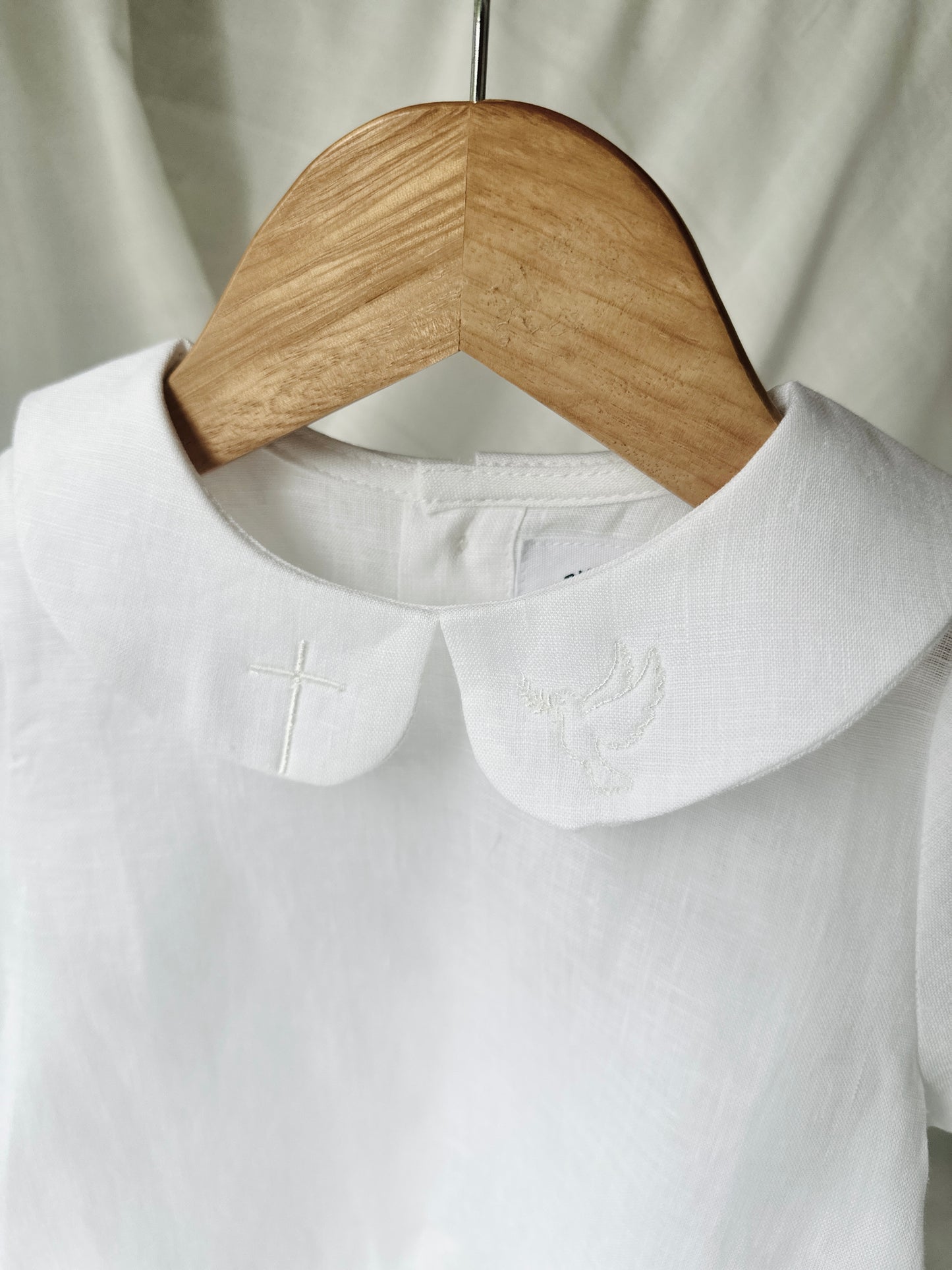 Pure linen white blouse shirt with round collar