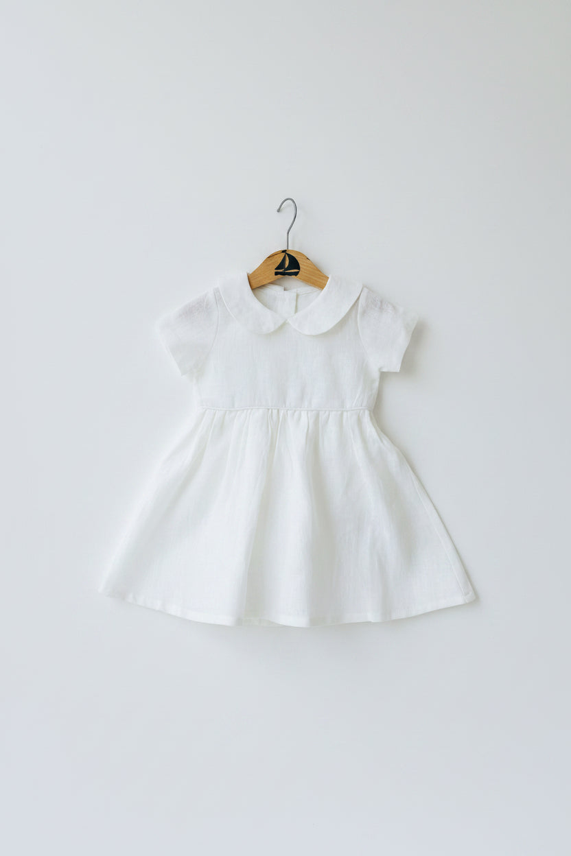 Pure Linen knee length Baptism Dress with embroidery and bloomers and optional ribbon
