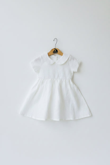 Pure Linen knee length Baptism Dress with embroidery and bloomers and optional ribbon