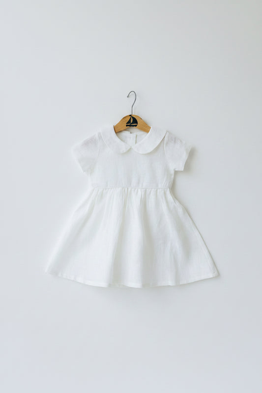 Pure Linen knee length Baptism Dress with embroidery and bloomers and optional ribbon