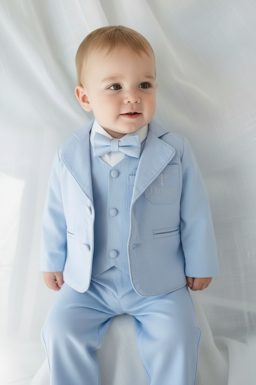 Pale Blue Chambray Vest Suit with optional Jacket