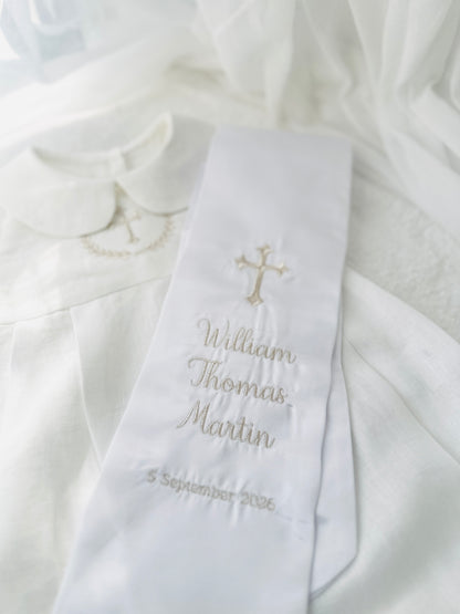 White linen Baptism Christening bib with optional embroidery