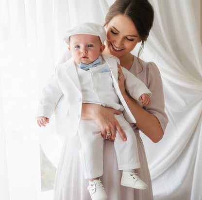 White linen Baptism flat cap beret hat