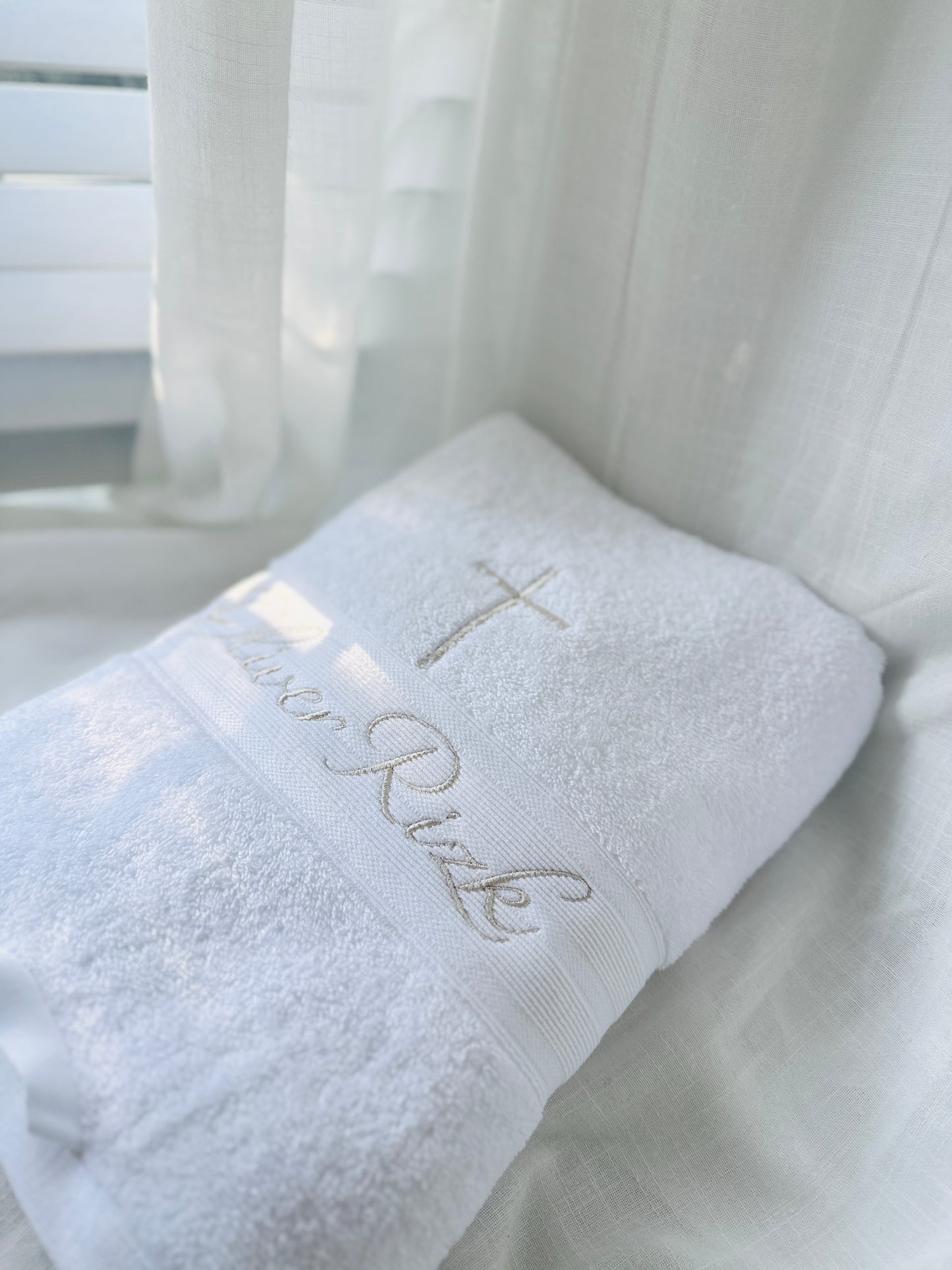Embroidered Baptism and Christening bath towel