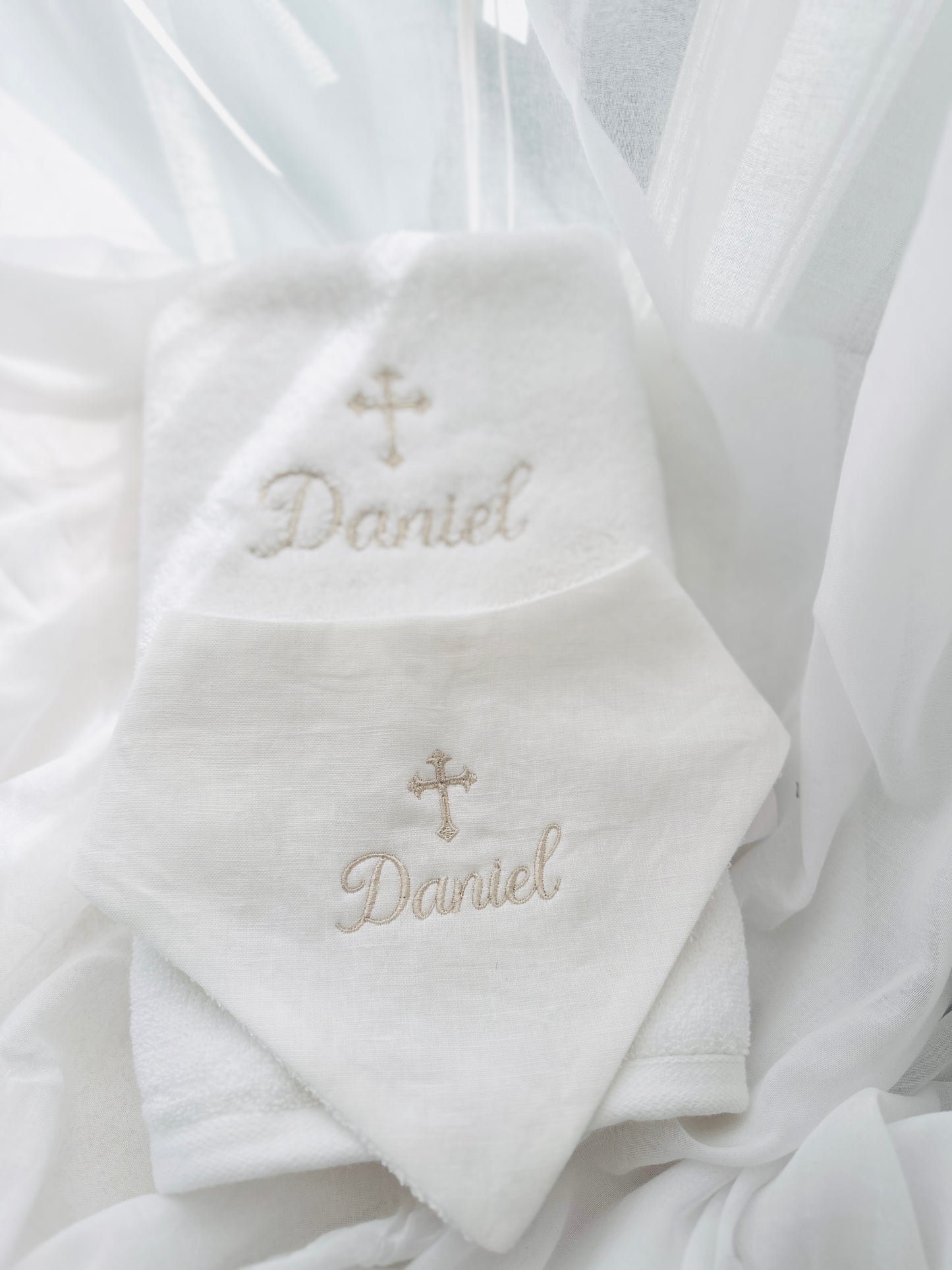 Embroidered Baptism and Christening bath towel