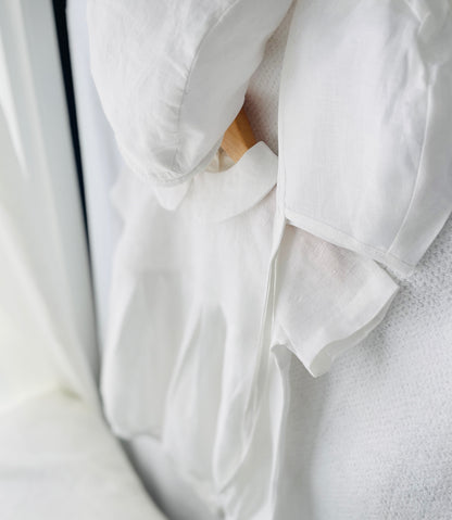 Linen Baptism peter pan collar bubble romper with optional embroidery customisation