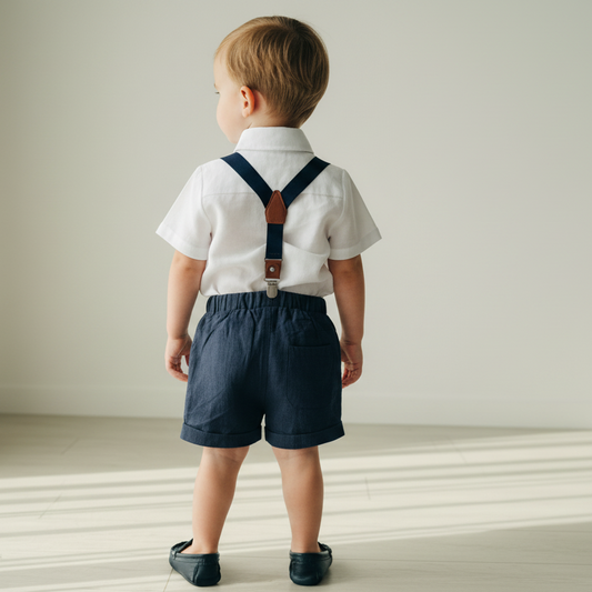 Navy blue pure linen shorts