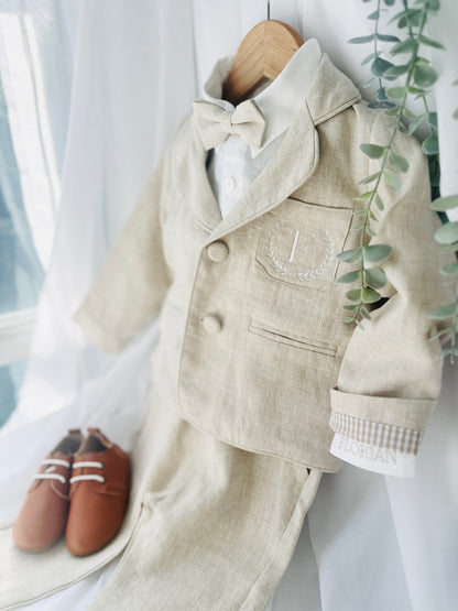 Boys Beige natural linen Blazer jacket coat
