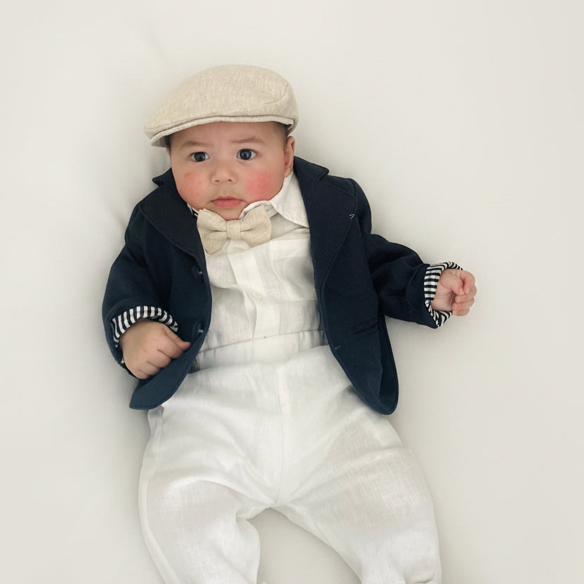 Navy blue and white linen boys formal baptism or wedding suit