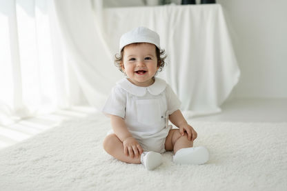 White linen baby cap for baptisms and christenings with optional embroidery