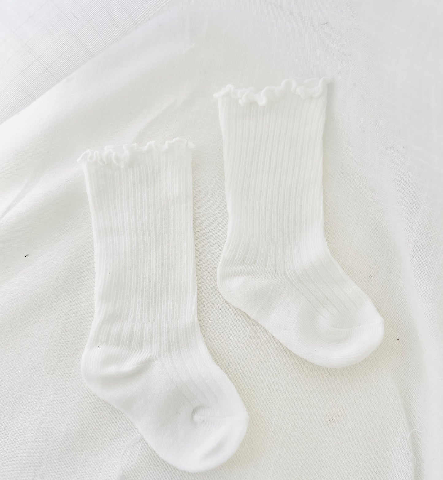 Baby and toddler girls white long frilly christening socks