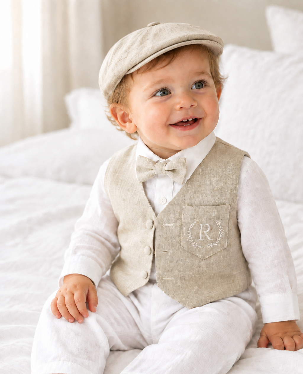 White suit with and Beige vest set