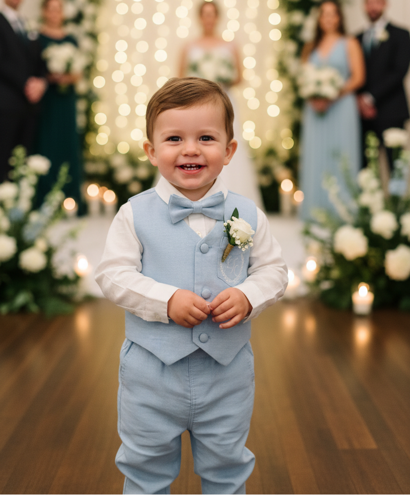 Pale Blue Chambray Vest Suit with optional Jacket